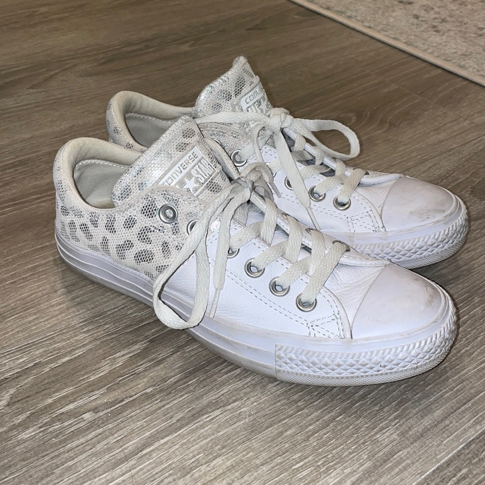 White Converse // leather & cheetah